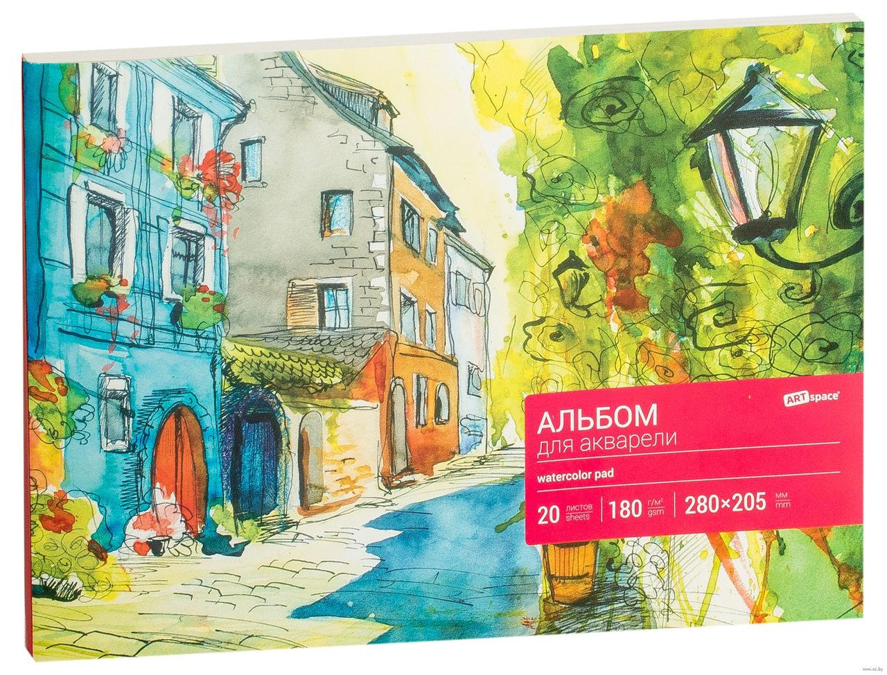 Альбом для акварели 20 листов, А4, на склейке ArtSpace, блок рис.бум., 180г/м2