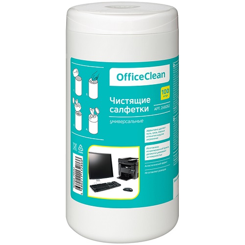 Салфетки чистящие влажные OfficeClean, универсальные, в тубе, 100 штук