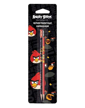 Карандаш чернографитн. Hatber круглый корпус 2шт-ANGRY BIRDS-2 с заточ. в блистере с европодвесом