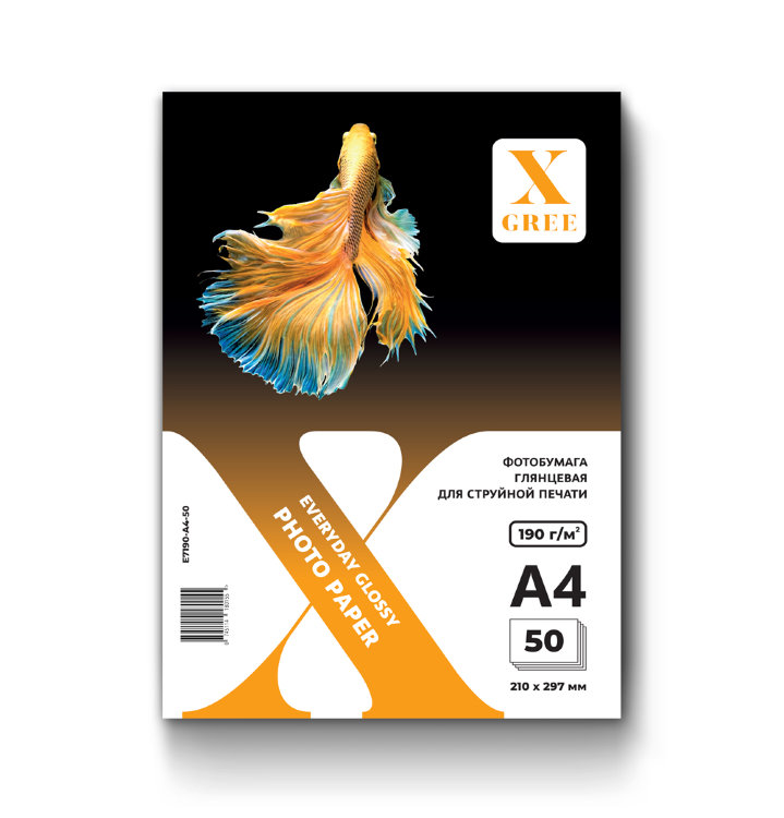 Фотобумага для струйной печати X-GREE Глянцевая EVERYDAY A4*210x297мм/50л/190г NEW (22)