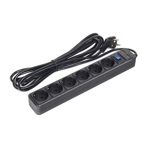 Сетевой фильтр, SVC, ZC6S-50M-USB, 6 розеток, 5 метров, два USB-порта, 220-250В, 10A, картонная коро