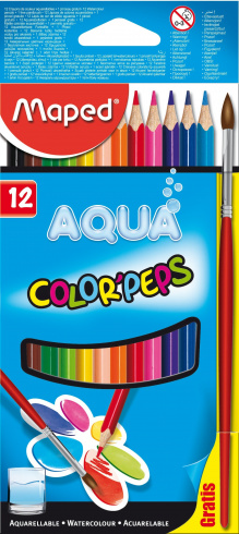 Карандаши 12цв. COLOR'PEPS акварель.+ кисточка (Maped)