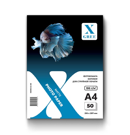 Фотобумага для струйной печати X-GREE Матовая A4*210x297мм/50л/190г NEW (20)