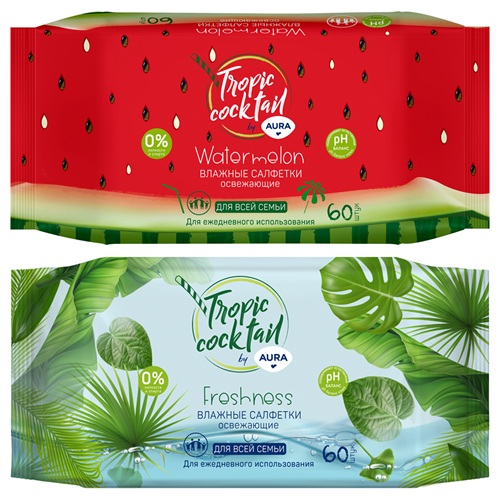 Салфетки влажные Aura «Tropic coctail», 60шт., освежающие