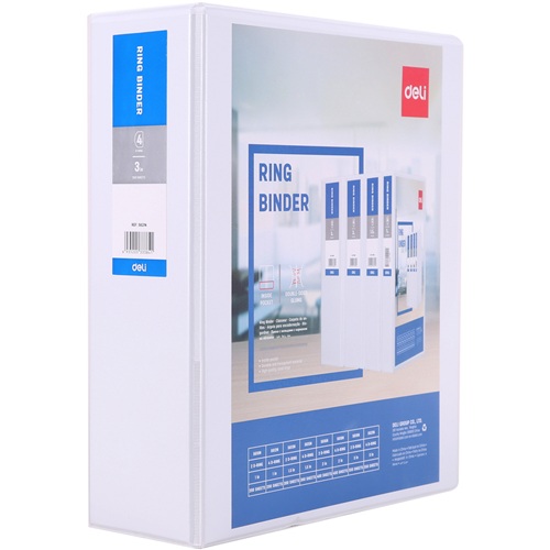 ПАПКА ПРЕЗЕНТАЦИОННАЯ DELI НА 4-Х КОЛЬЦАХ, А4, С КАРМАШКОМ, КОРЕШОК 98 ММ, БЕЛАЯ