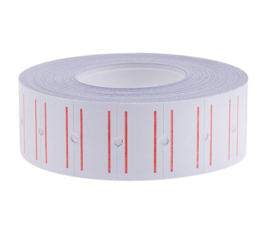 Этикет-лента OfficeSpace, 21*12мм, белая с красной полосой, 500 этикеток