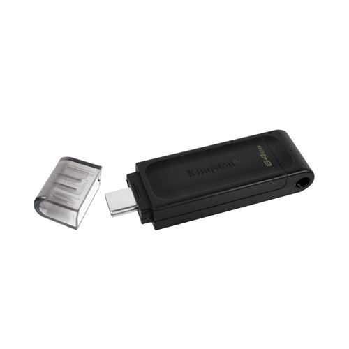 USB-накопитель, Kingston, DT70/64GB, 64GB, Type-C, USB 3.2, Чёрный
