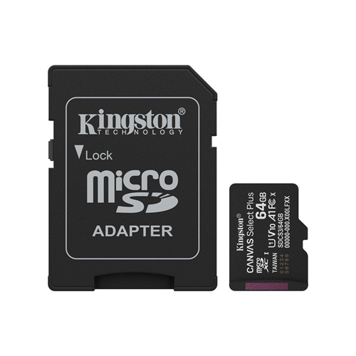 Карта памяти, Kingston, SDCS3/64GB, MicroSDXC 64GB, Canvas Select Plus, A1, U1, V10, c адаптером SD